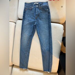 Levi wedgie skinny jeans with seam stripe and raw hem